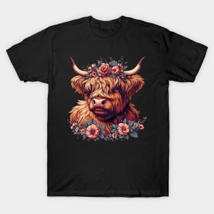 Funny highland cow with flower crown T-Shirt